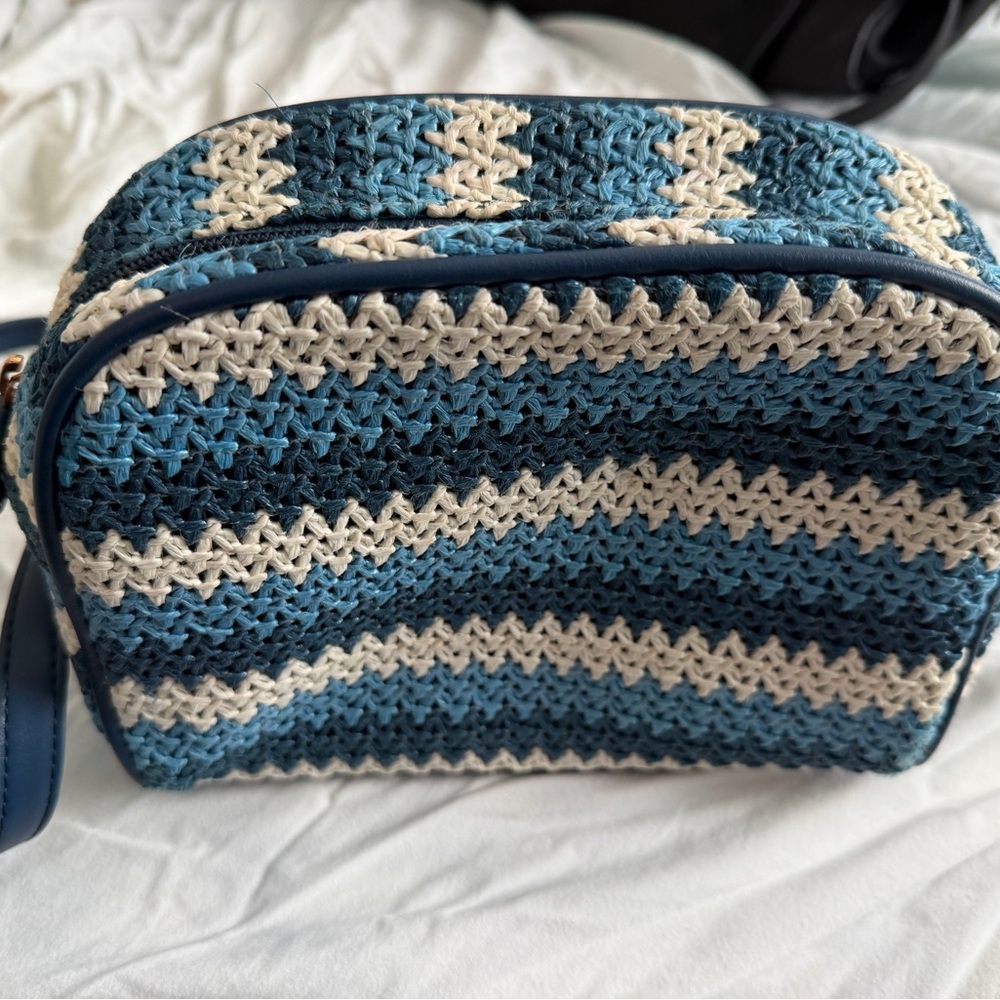 Woven Blue & Cream Crossbody Bag